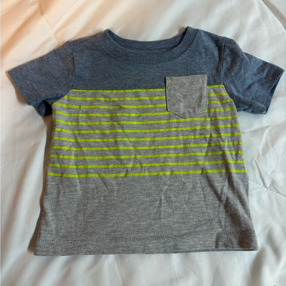 Wonderkids Blue, Gray and green Striped Tee short sleeve shirt 12 months